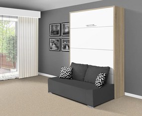 Nabytekmorava Sklápacia posteľ s pohovkou VS 21058P 200x140 farba pohovky: Sivá, Typ farebného prevedenia: Dub sonoma svetlý / dvere biele