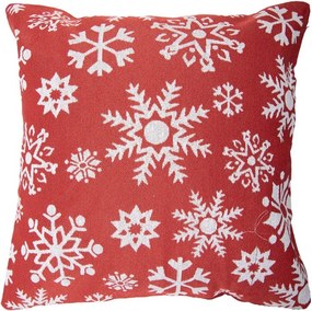 Bielo-červený dekoračný vankúš so snehovými vločkami - 44*44*4 cm