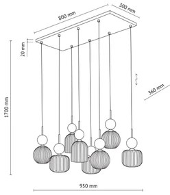 Luster na lanku SOPHIA 8xE14/10W/230V čierna/zelená/dymovo-béžová