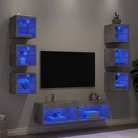 8-dielne TV nástenné skrinky s LED betónovo sivé kompozit.drevo 3216636