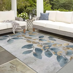 Prateľný koberec vo svetlomodrej a zlatej farbe 160x230 cm Golden Leaves – Mila Home