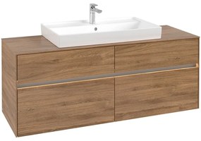 VILLEROY &amp; BOCH Collaro závesná skrinka pod umývadlo na dosku (umývadlo v strede), 4 zásuvky, s LED osvetlením, 1400 x 500 x 548 mm, Oak Kansas, C088B0RH