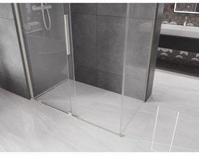 Mexen Velar, sprchový kút s posuvnými dverami 150 x 85 cm, 8mm číre sklo, brúsená oceľ, 871-150-085-01-97