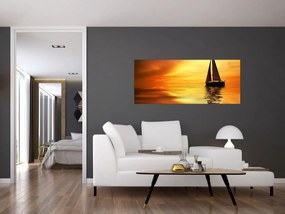 Obraz - Plachetnica pri západe slnka (120x50 cm)
