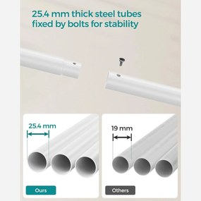 Stojan na šaty, dvojitá tyč, kovový, s policou, biely