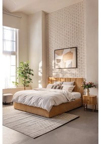 Čalúnená dvojlôžková posteľ s úložným priestorom s roštom 160x200 cm v horčicovej farbe Thessa Bold Line – Bonami Selection