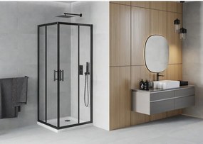 Mexen Rio, štvorcový sprchový kút 70 x 70 cm, 6mm číre sklo, čierny profil + biela sprchová vanička, 860-070-070-70-00-4010B