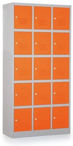 Kovová šatníková skrinka - 15 boxov, 90 x 40 x 185 cm, cylindrický zámok, oranžová - ral 2004