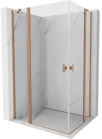 Mexen, Mexen Mist Duo sklápací sprchový kút 90 x 75 cm, transparentný, brúsená meď - 8A4-090-075-65-00
