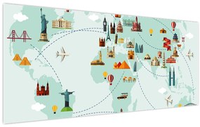 Obraz - Cestovná mapa sveta (120x50 cm)