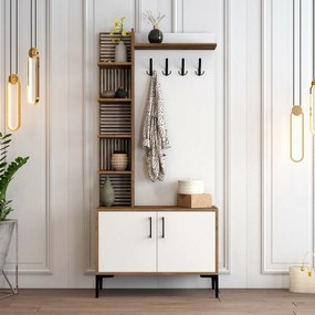 Vešiak s botníkom a policami Viyana Walnut and White