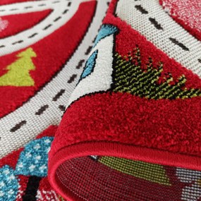 DY Červený detský koberec s motívom mesta Color Kids 02 Rozmer: 150x200 cm