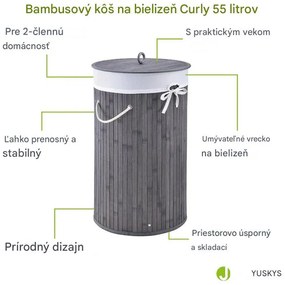 InternetovaZahrada Bambusový kôš na prádlo Curly Round 55 L - sivý