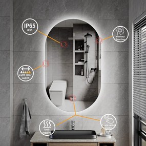 Erga Dalia, oválne LED zrkadlo 60x100cm, 3 farby svetla, zadné osvetlenie, vyhrievacia podložka proti zapareniu, ERG-V01-Dalia-6010-CL