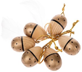Súprava 6 drevených závesných dekorácií v zlatej farbe Dakls Easter Eggs
