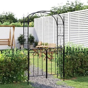 Záhradný oblúk s bránou čierny 108x45x235 cm oceľ 319352