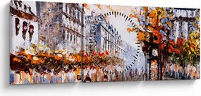 Obraz - Život v meste (s hodinami) (90x30 cm)