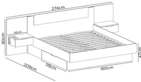 Manželská posteľ 160 cm Lewell (s čelným rámom) (s roštom a úl. priestorom) (dub artisan + čierna). Vlastná spoľahlivá doprava až k Vám domov. 1092090