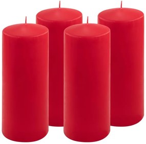Sada stĺpových sviečok, 25 cm, Ø10 cm, červená, 4 ks