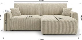 Rozkladacia obojstranná sedacia súprava do L NORDEN PAROS 250x140 cm, krémová
