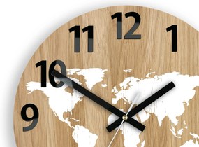 Dřevěné nástěnné hodiny Mapa Wood 33 cm hnědé/bílé