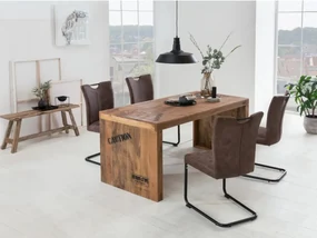 furniture-nabytek.cz - Masívna jedálenská súprava Hankey so 4 stoličkami Kenton, mango/textil/kov, lakovaná, hnedá/čierna