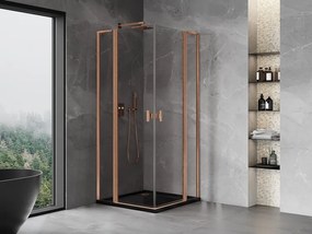 Mexen, Mexen Mist L Duo sklápací sprchový kút 90 x 90 cm, transparentný, brúsená meď - 8A4L-090-090-65-00