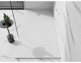 Mexen Stone+, obdĺžniková vanička z minerálneho kompozitu 180 x 80 cm, biela, biela krytka, 44108018-W