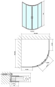 Polysan Polysan, EASY LINE štvrťkruhová sprchová zástena 800x800mm, L/R, číre sklo, EL2515