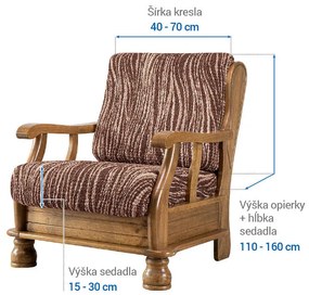 Bielastické poťahy UNIVERSO NOVÉ žíhané hnedé kreslo s drevenými rúčkami (š. 40 - 70 cm)