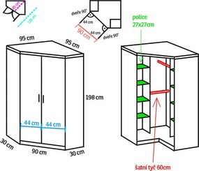 Rohová šatníková skriňa so zrkadlom Click, biela