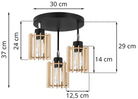 Stropné svietidlo Timber 7, 3x drevené tienidlo, orp