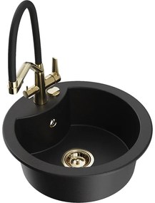 Mexen Diego, 1-komorový granitový drez 488x488x167 mm a drezová batéria Duo, čierna, 6512-77-671701-57-G