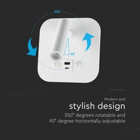 LED nástenné bodové svietidlo s USB portom LED/8W/230V 3000K biela