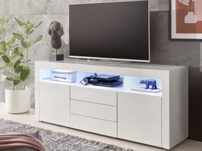 Široká TV skrinka Leeds, biela lesk, s osvetlením%