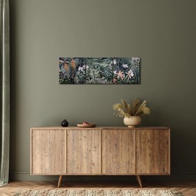 Obraz - Maľovaný vzor džungle (s hodinami) (90x30 cm)