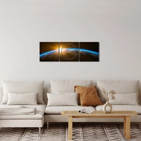Obraz planéty Zem z vesmíru (s hodinami) (90x30 cm)