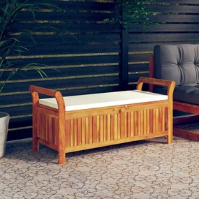 Záhradná úložná lavica s vankúšom 126 cm masívne akáciové drevo 319715