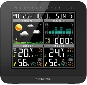 Sencor - Meteostanica s farebným LCD displejom a budíkom 3xAAA + 2x AA čierna