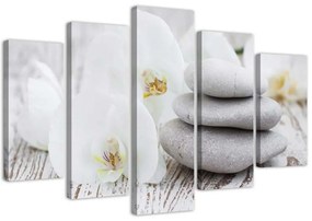 Gario Obraz na plátne Biela zenová orchidea a kamene - 5 dielny Rozmery: 100 x 70 cm
