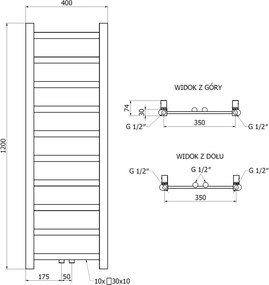 Mexen Bolt, vykurovacie teleso 1200 x 400 mm, 279 W, spodné a stredové, čierna, W126-1200-400-00-70