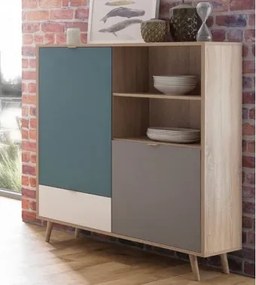 Vysoká skrinka Cuba, dub/biela/šedá/petrolejová%