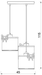 Detský luster na lanku SWEET 3xE27/15W/230V biela/ružová/motýľ