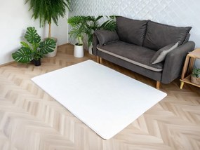 Biely obdĺžnikový koberec s 3D efektom králičej srsti Rabbit Rozmer: 80x150 cm