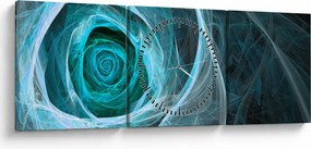 Obraz - Abstraktné ruže modrá s čiernym pozadím (s hodinami) (90x30 cm)