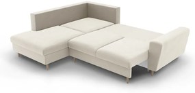 Béžová zamatová rozkladacia/s úložným priestorom rohová pohovka (ľavý roh/do L) Kyoto – Cosmopolitan Design