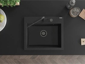 Mexen Oscar, 1-komorový granitový drez 580x490x205 mm, čierna-strieborná metalíza, 6519581000-73-B