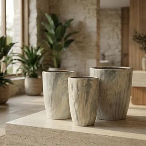 Sada 3 ks květináčů NEVA MARBLE X béžová/šedá