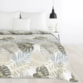 Deka Korfu s botanickým vzorom – béžové listy na bielom podklade, 150x200 cm