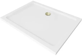 Mexen SLIM - Obdĺžniková sprchová vanička 110x70x5cm + zlatý sifón, biela, 40107011G
